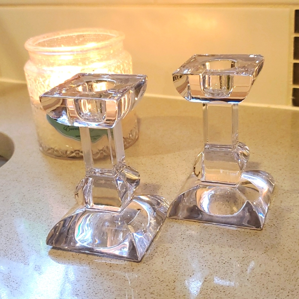 Vtg Elegant 2 PC VILLEROY & BOCH CRYSTAL CANDLESTICKS